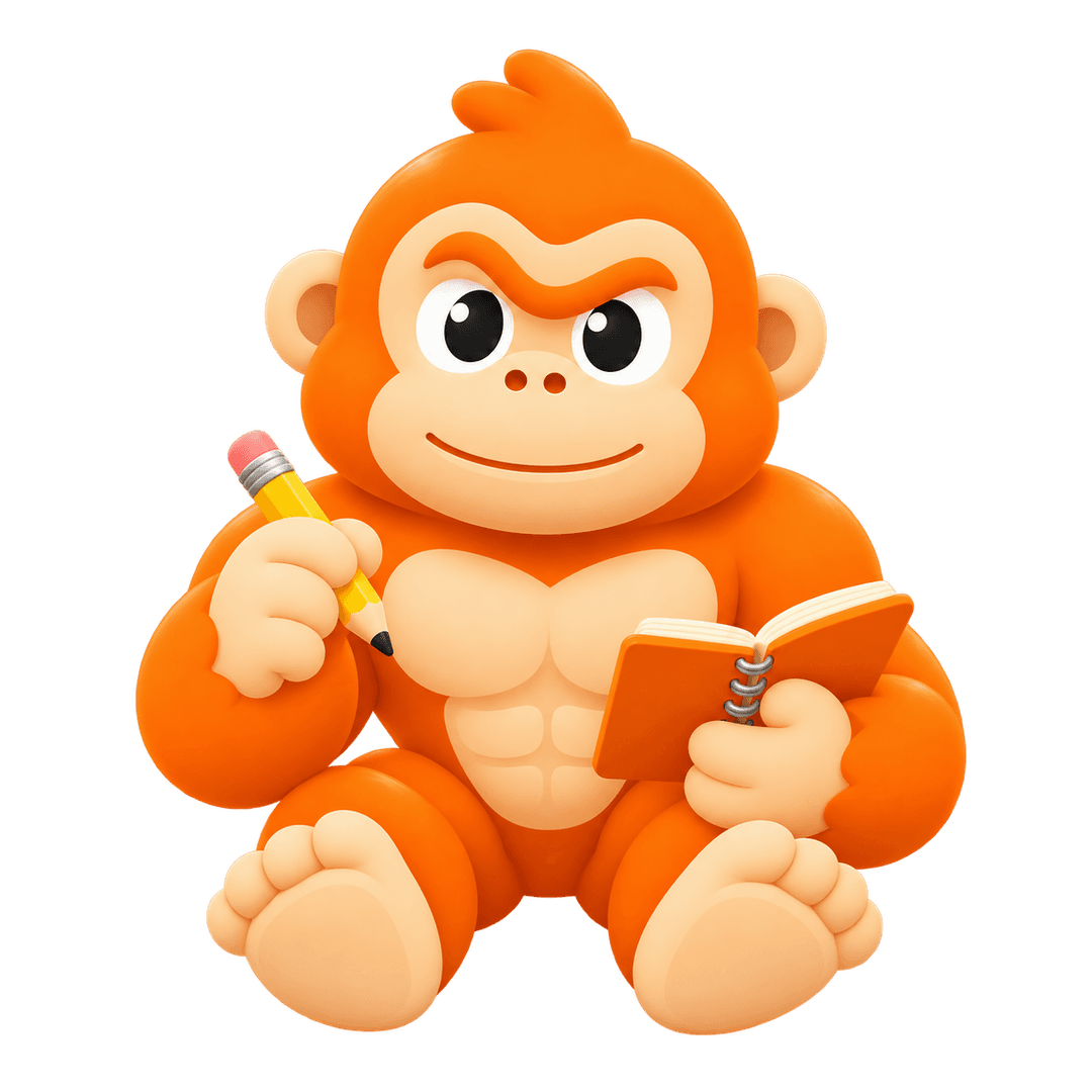 PushBro mascot taking notes